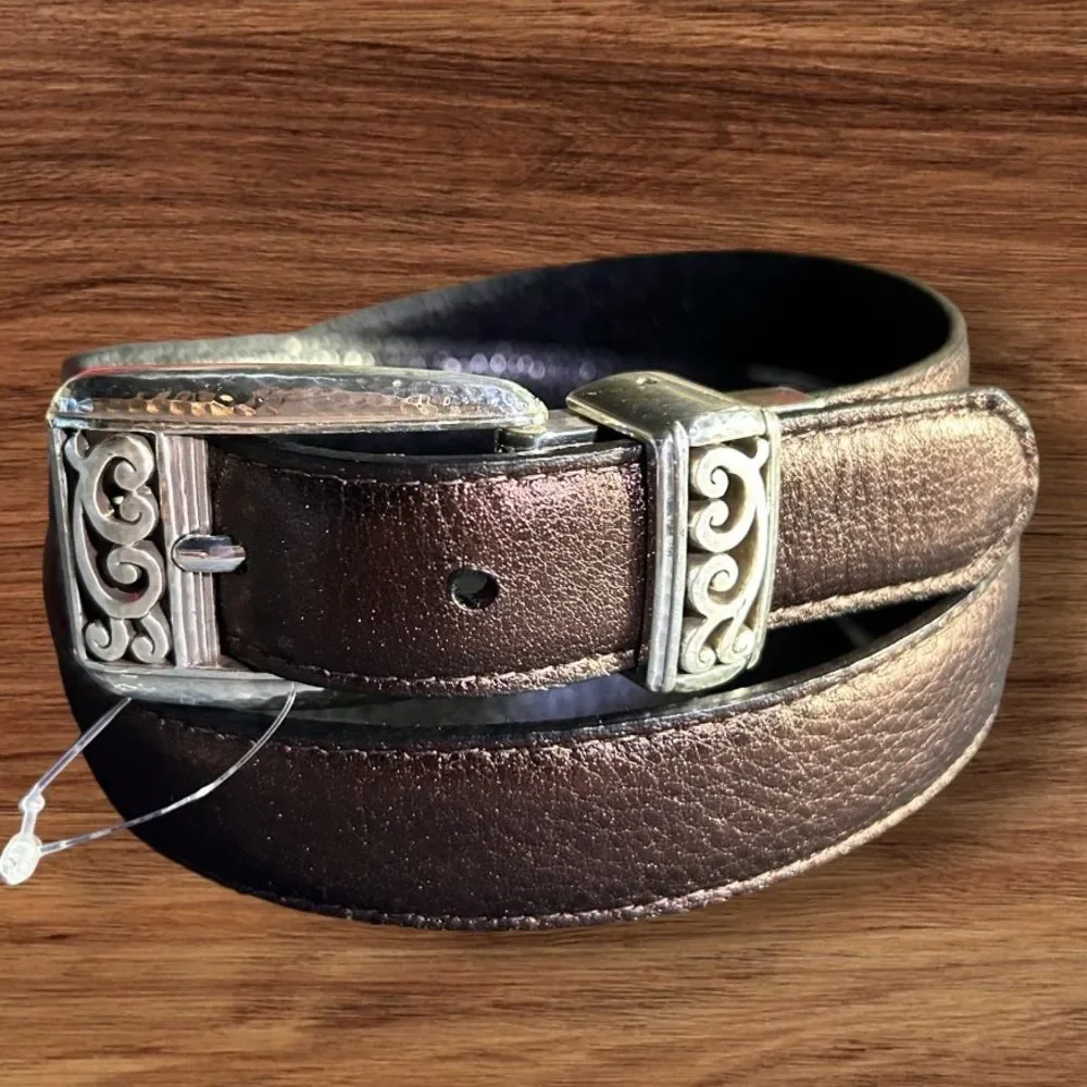 BRIGHTON Reversible Womens Belt Shiny Oil Rubbed Bronze Color, Silver Buckle